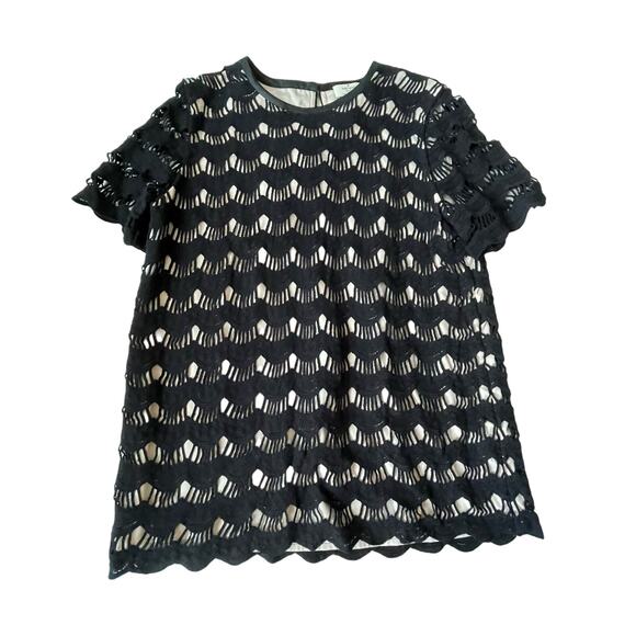 Kate Spade Scallop Crochet Lace Top Blouse Black Lined S $268 - Picture 1 of 15